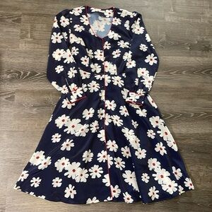 Saint‎ Geraldine Womens Blue Floral Fit & Flare Midi Dress Size Long Sleeves